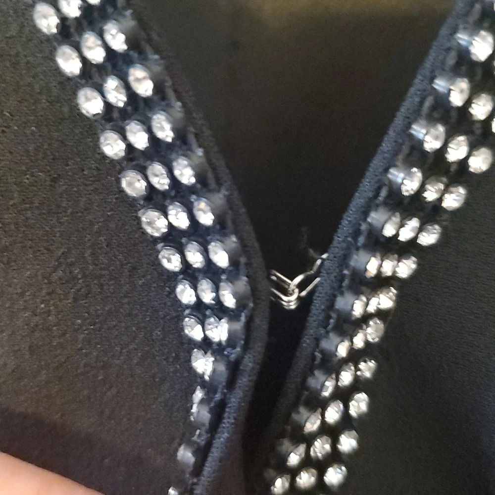 Solini Womans Vintage Black Tie Wrap Blazer Top With‎ Crystal Rhinestones Size 4
